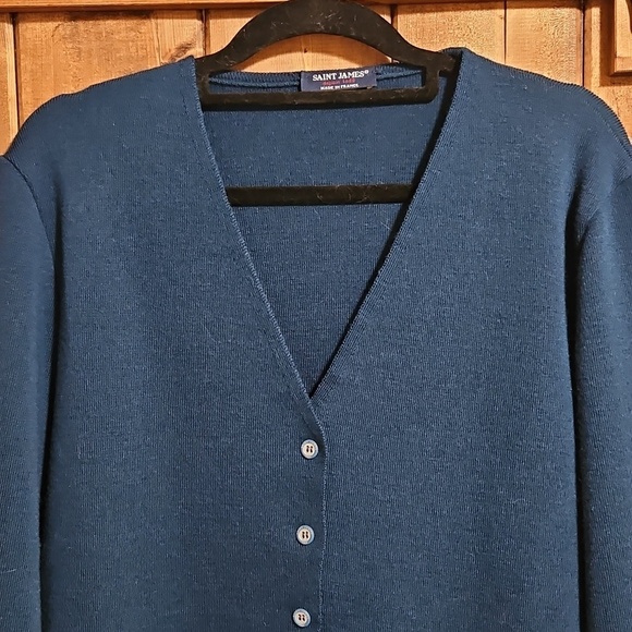 Saint James New Wool Blue Cardigan Sweater Est. Size Large - Picture 2 of 16